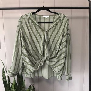 PIN STRIPE BUTTONUP TWISTIE LONGSLEEVE CUFF BLOUSE